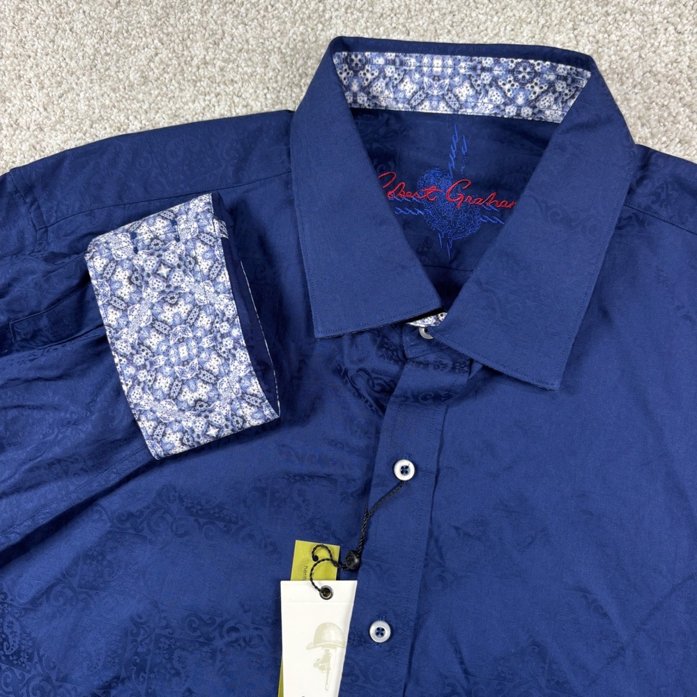 NEW Robert Graham Button Down Men 3XL Navy Windsor Jacquard Paisley